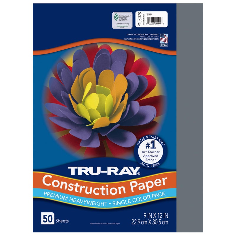 TRU-RAY Pacon 103028 Tru-Ray Construction Paper, 76 lbs., 9 x 12, Slate, 50 Sheets/Pack - Image 1